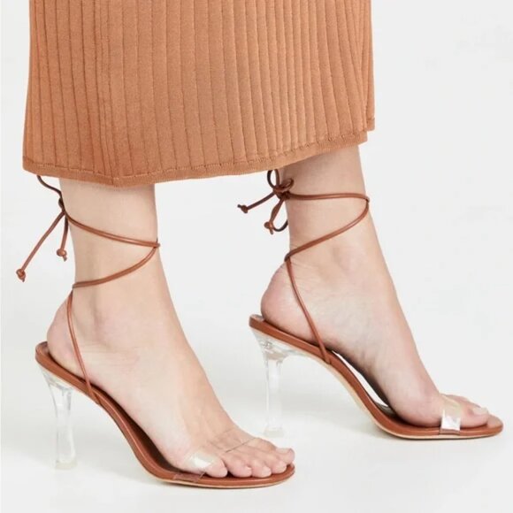 NEW LARROUDE Leather Gloria Ankle Strap Heeled Sandals caramel 253